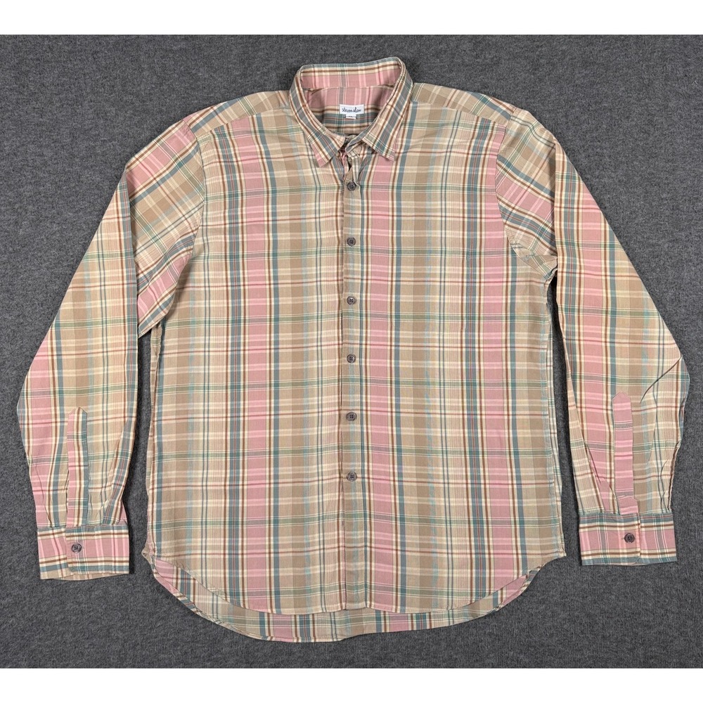 Steven Alan Shirt Mens XL Pink Brown Plaid Preppy Long Sleeve Button Up USA Made
